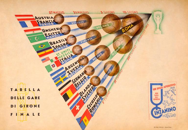 The front cover of the official programme for the FIFA World Cup held at eight sites throughout Italy from 27th May until 10th June, 1934.  The host nation beat Czechoslovakia in the final, 2-1 in extra time. The United States and Mexico share the first round slot because North America's respresentation wasn't decided until three days before the start of the tournament.  In the event the United States beat Mexico in Rome and went on to lose to Italy in the first round by a score of 7-1. (Photo by Popperfoto via Getty Images/Getty Images)
