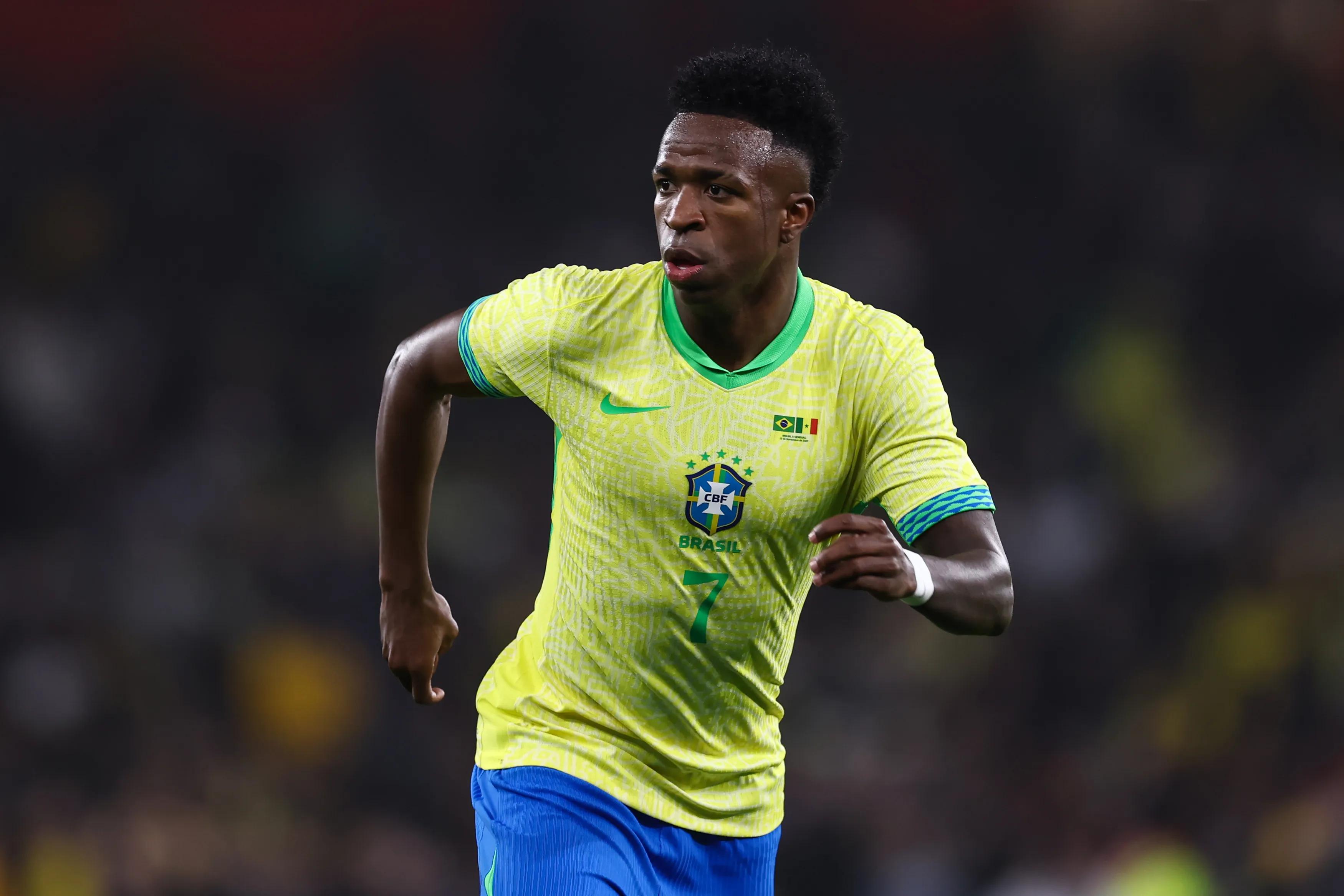 Vinicius Jr in action for Brazil against Senegal at Emirates Stadium in London in November 2025 FIFA
